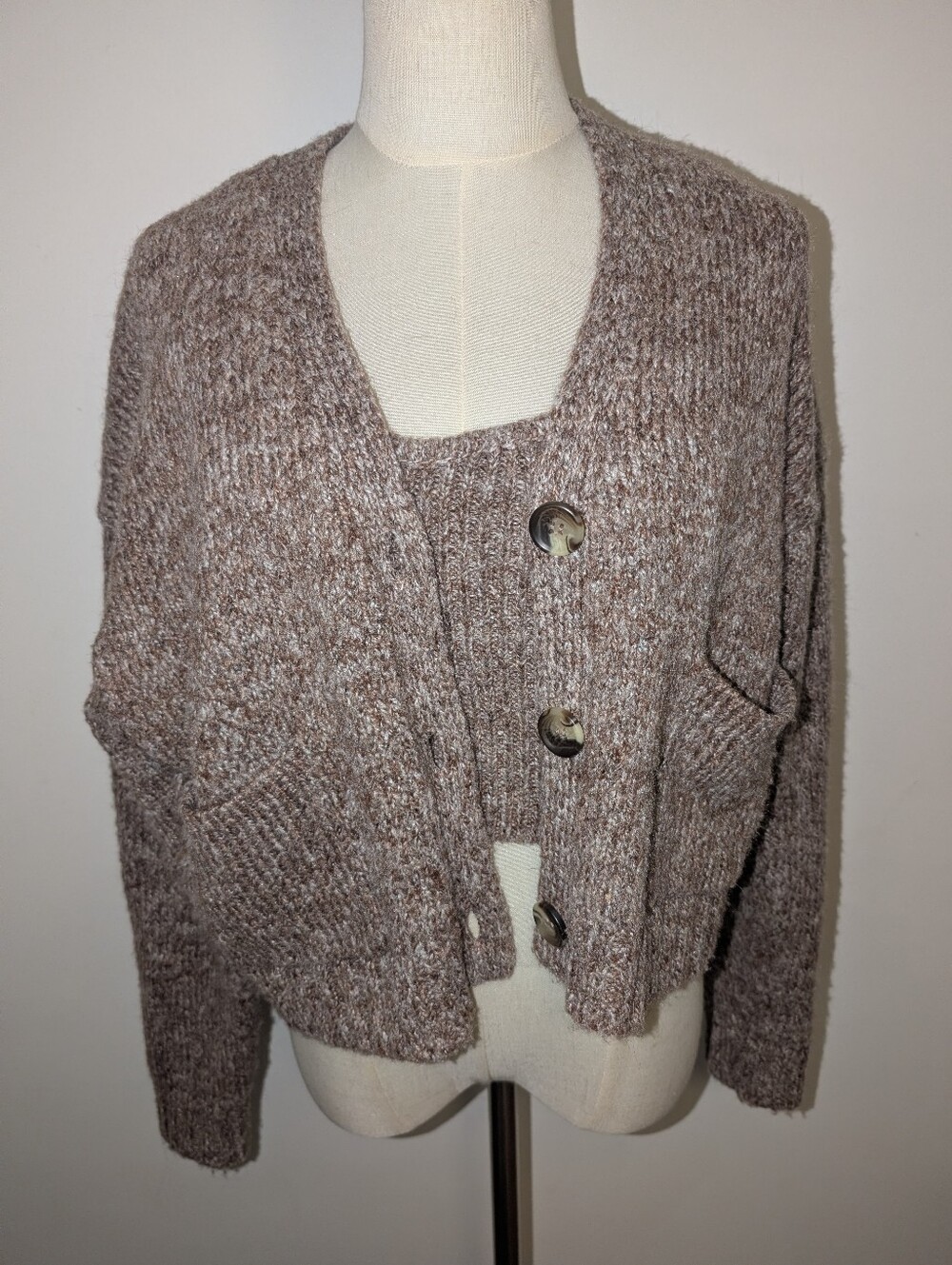 Zara Brown Tank And Cardigan Set